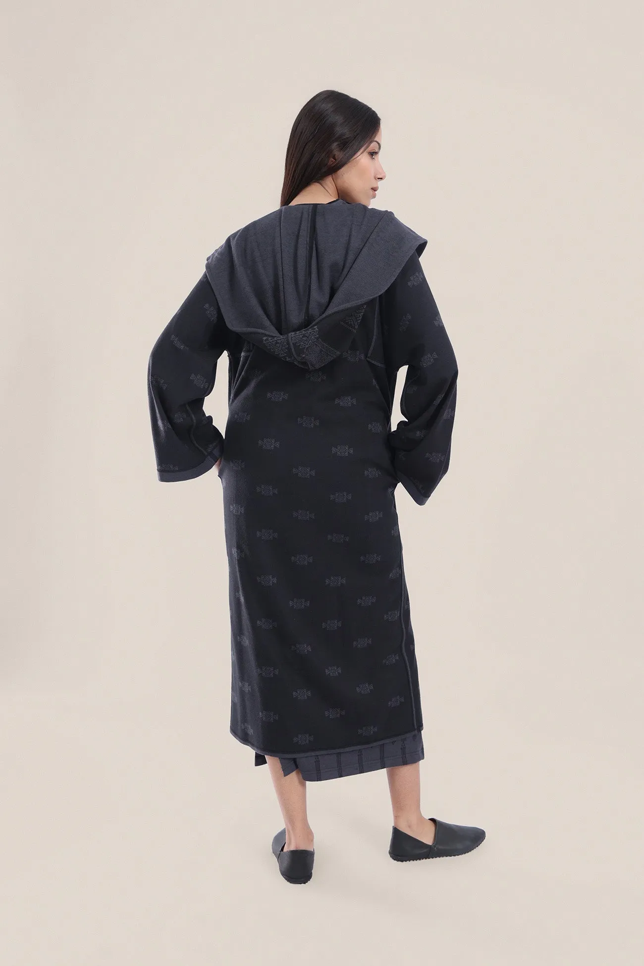 Reversible jacquard coat with hoodie