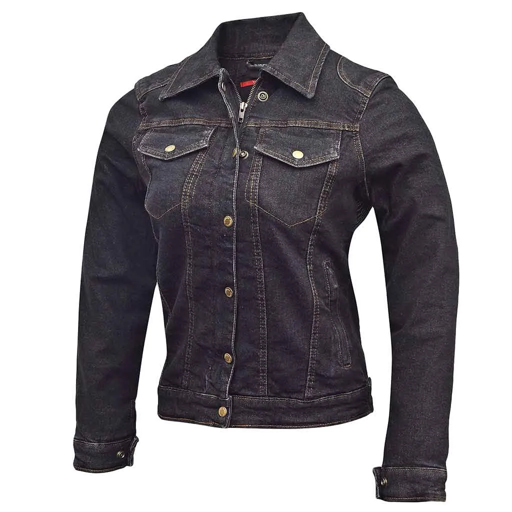 RIDERACT® Women's Motorcycle Riding Reinforced Denim Jacket Road Rush Black