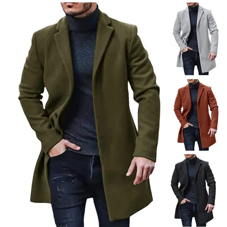 Riolio fall mens outfits European Size Men's Woolen Coat Men's Woolen Mid-Length Trench Coat Multi-Color Multi-Size