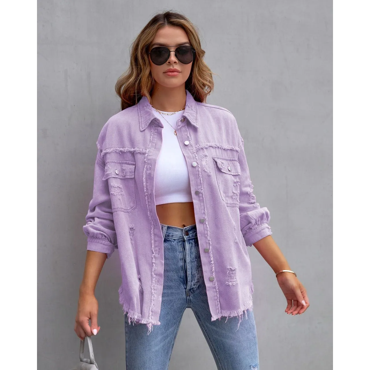 Ripped denim casual shirt jacket