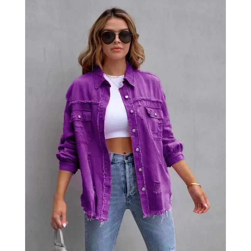 Ripped denim casual shirt jacket