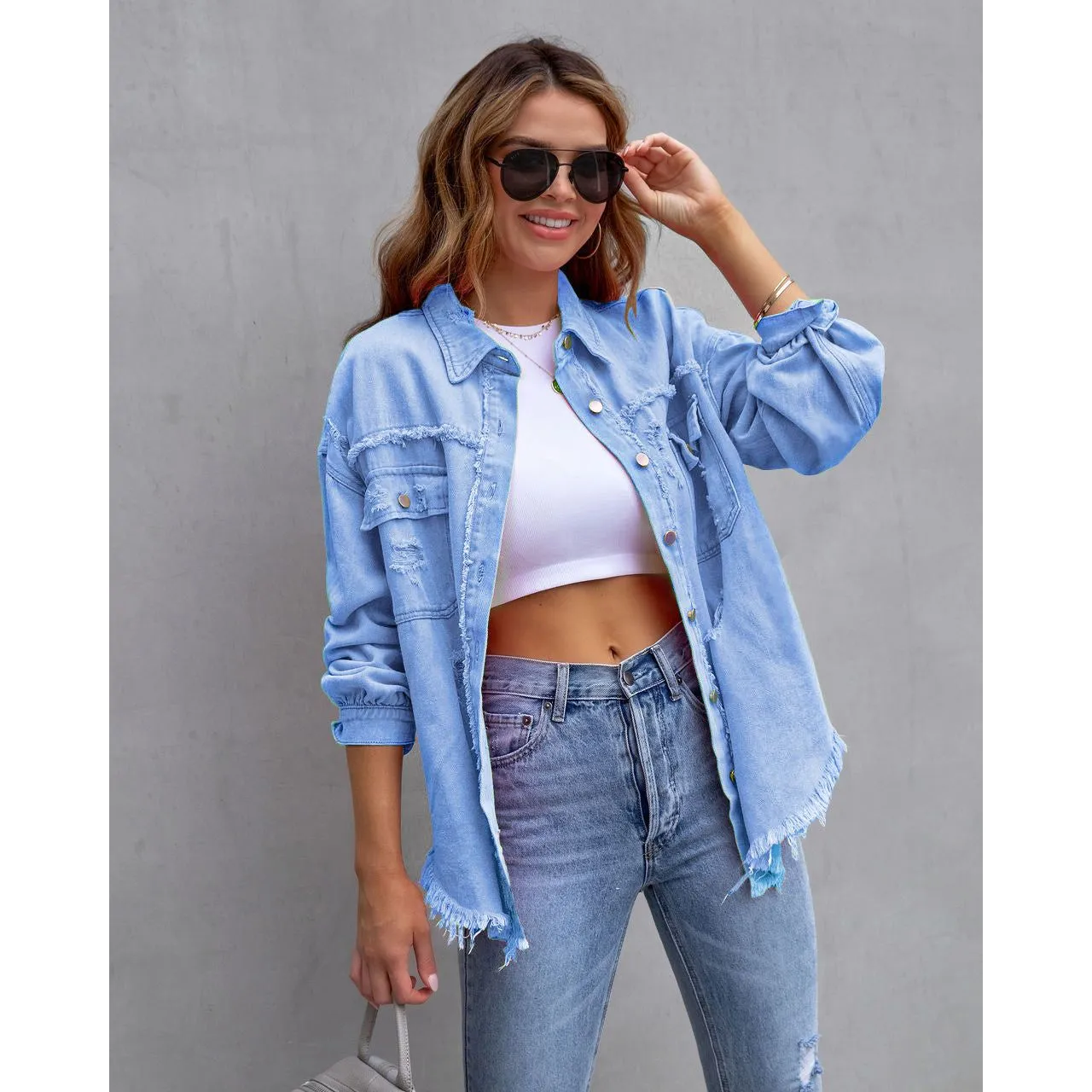 Ripped denim casual shirt jacket