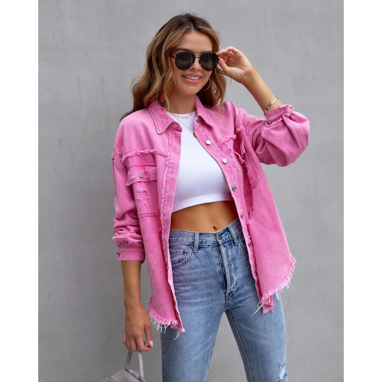 Ripped denim casual shirt jacket