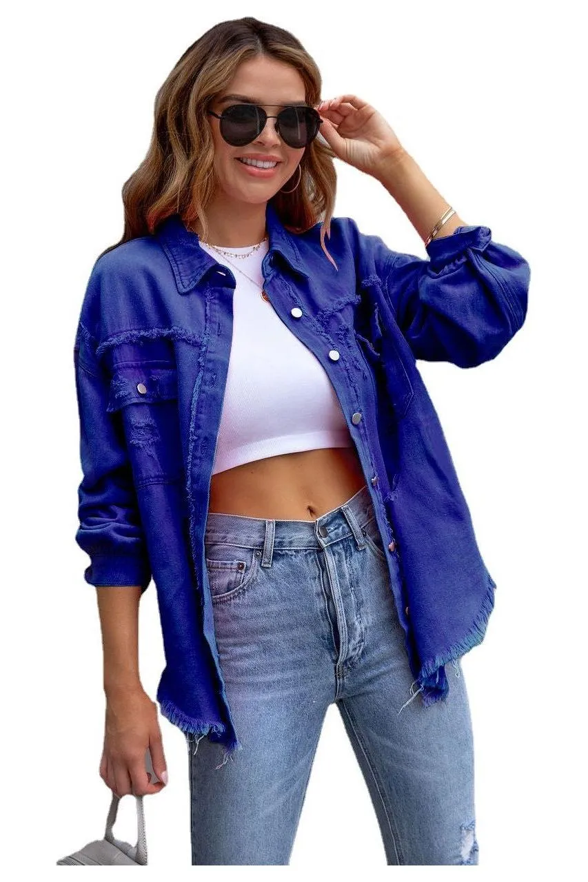 Ripped denim casual shirt jacket