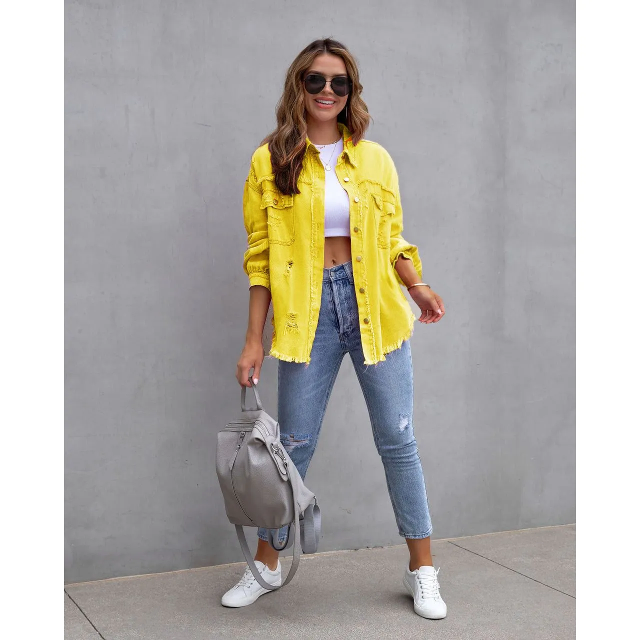 Ripped denim casual shirt jacket