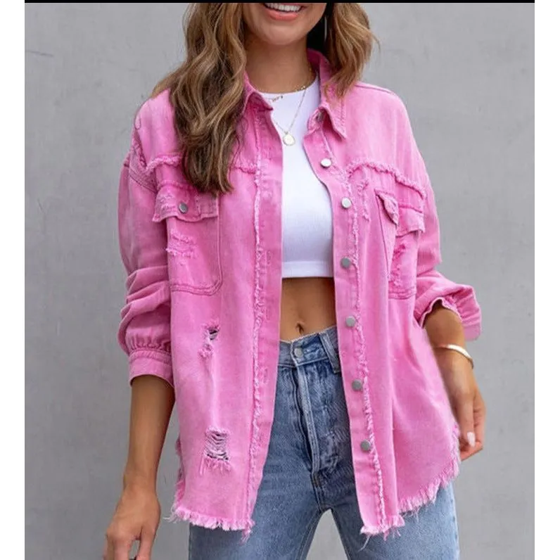 Ripped denim casual shirt jacket