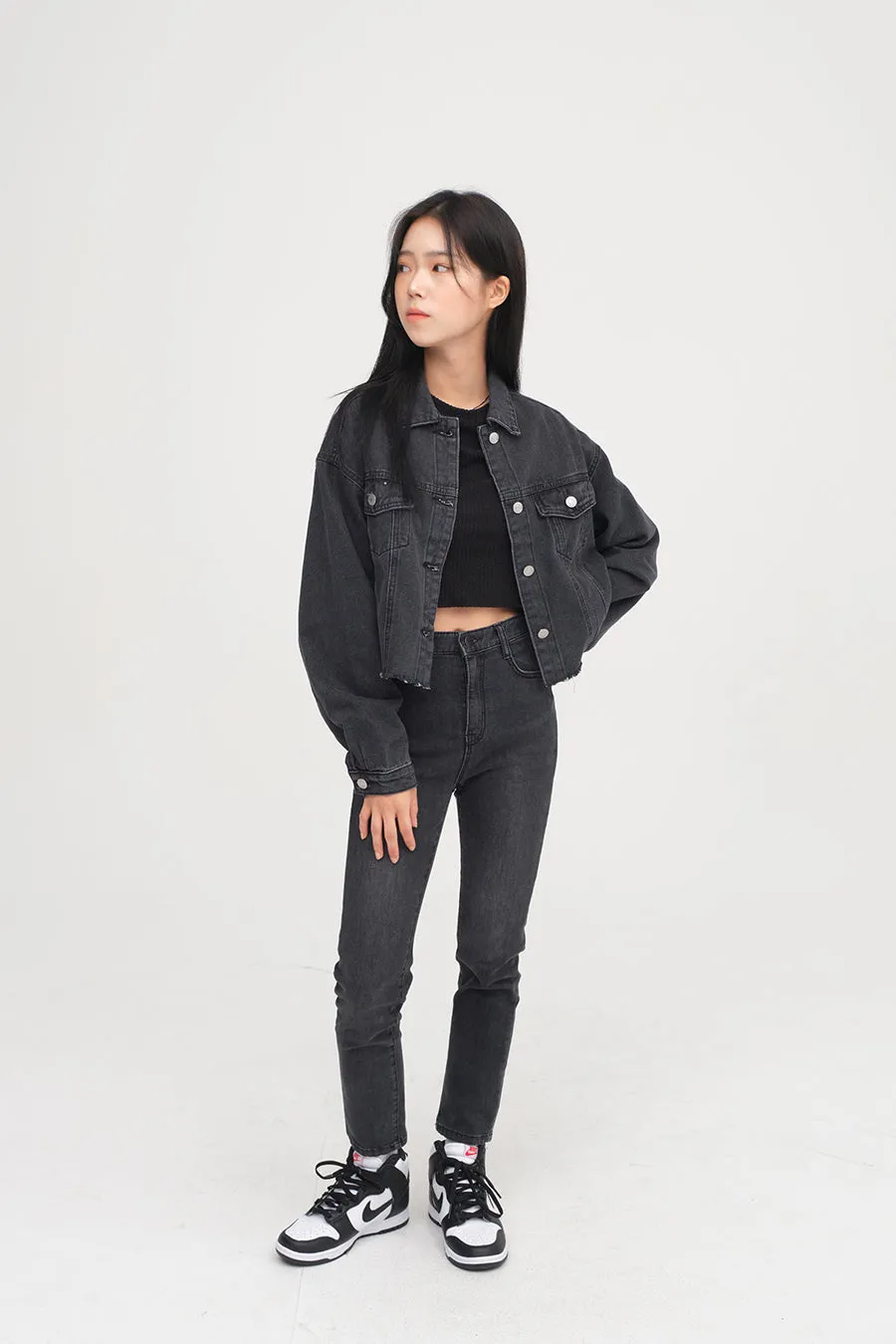 Ripped Hem Denim Crop Jacket F14