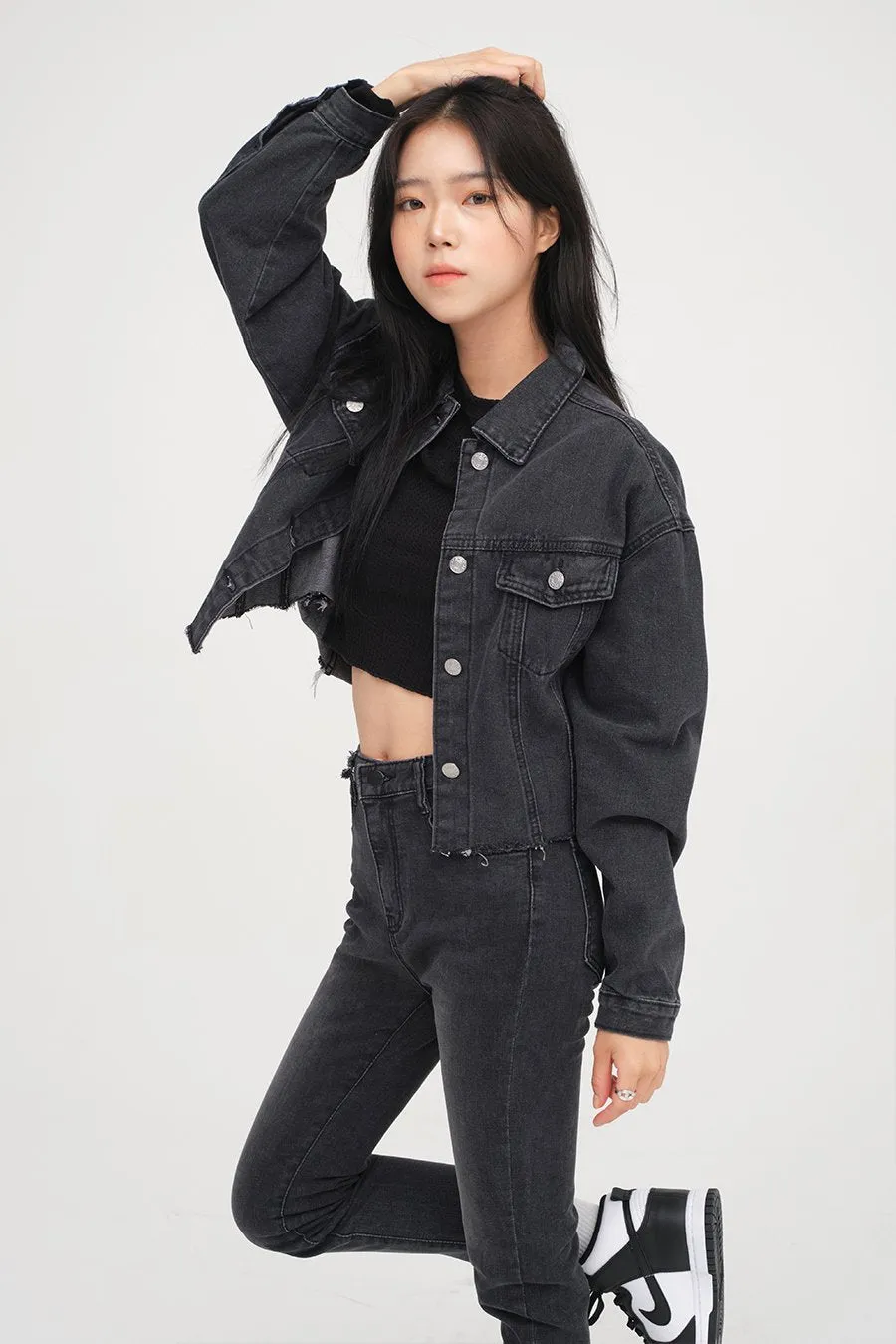 Ripped Hem Denim Crop Jacket F14