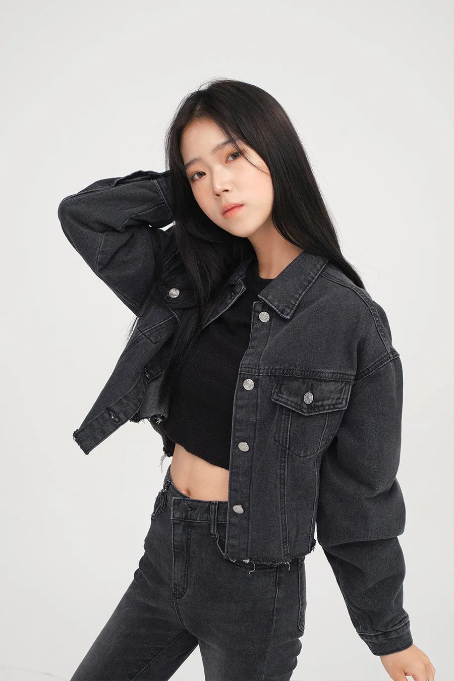 Ripped Hem Denim Crop Jacket F14