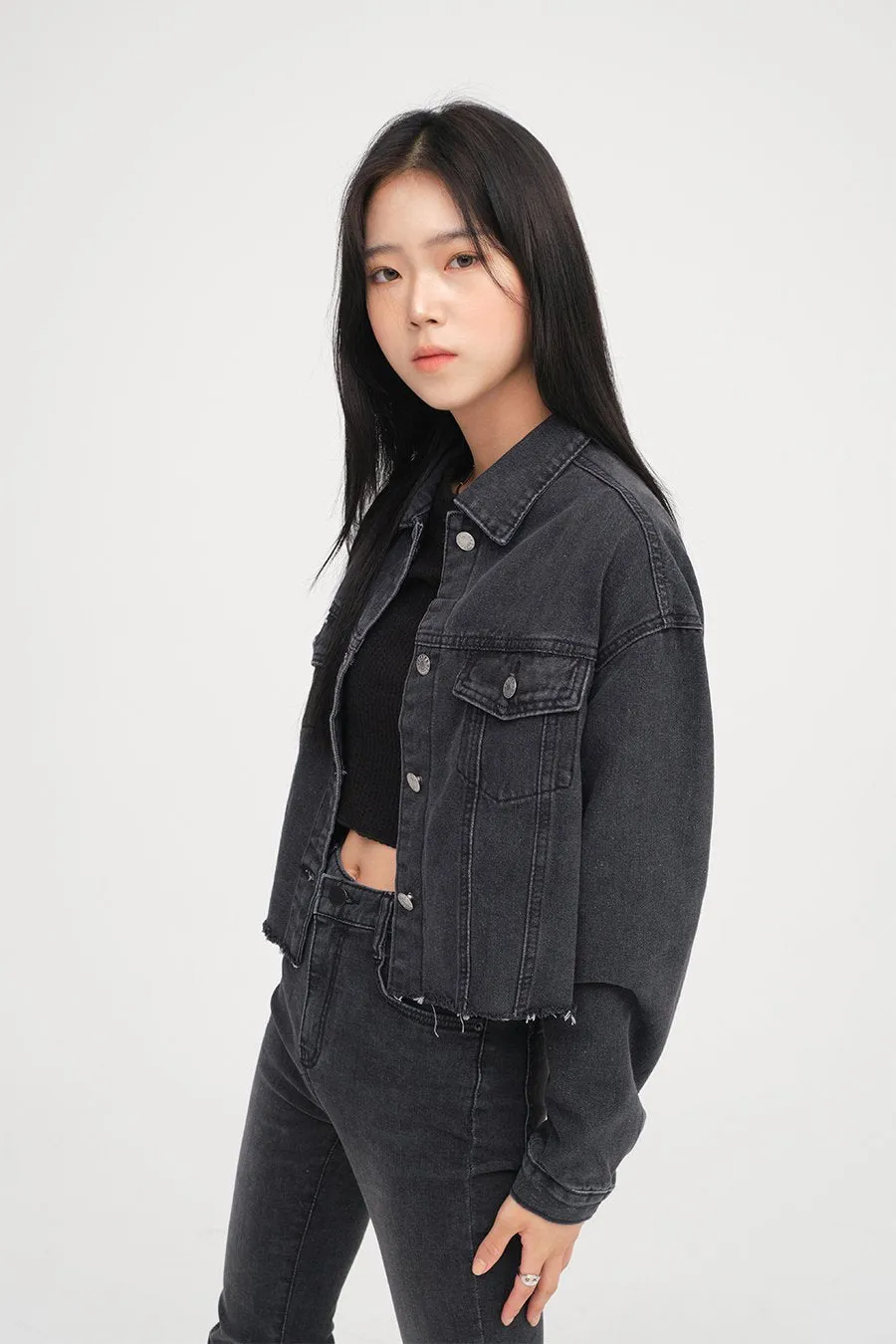 Ripped Hem Denim Crop Jacket F14