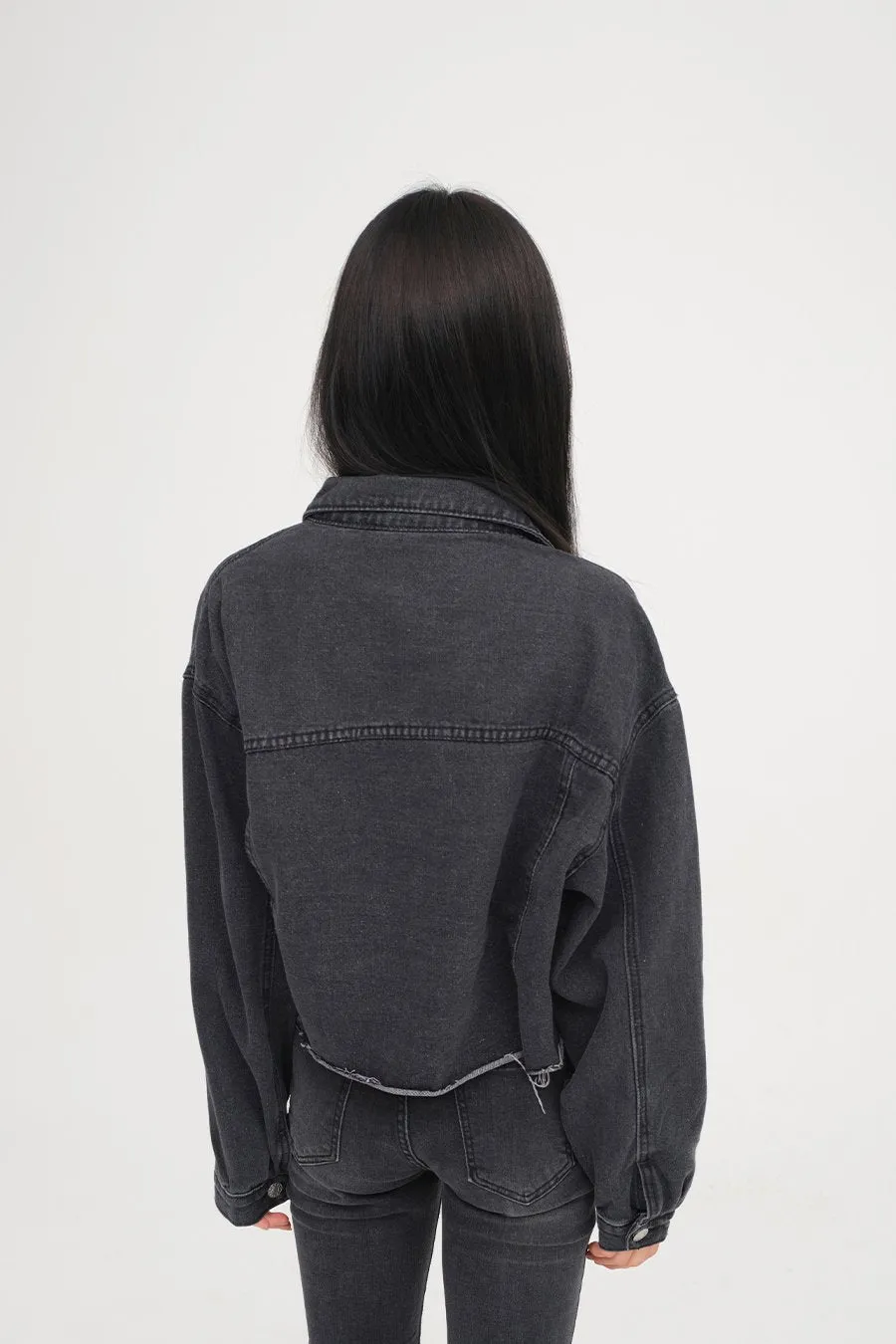 Ripped Hem Denim Crop Jacket F14