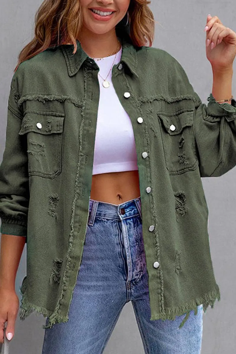 Ripped Long-Sleeved Denim Jackets (Multiple Colors)