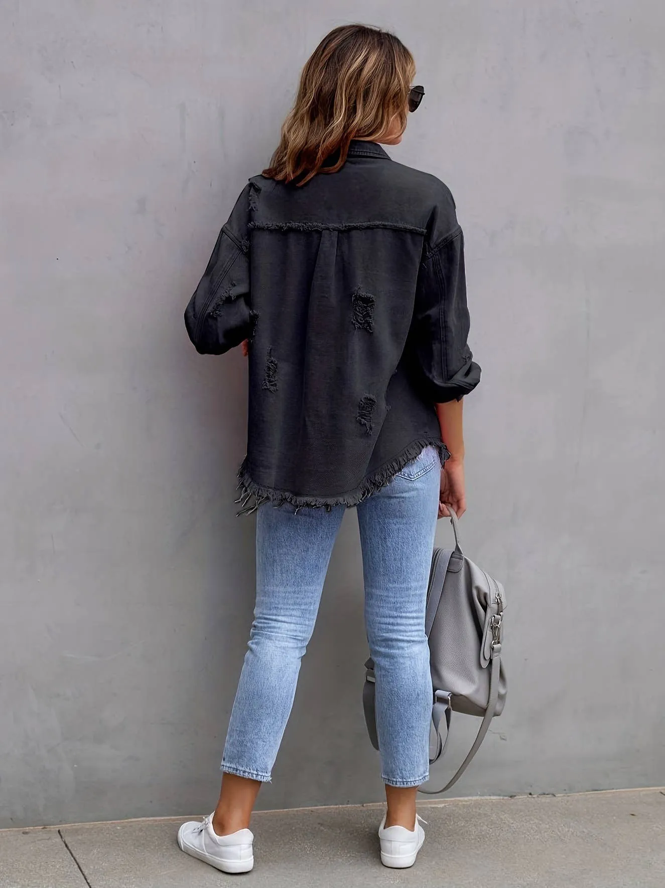 Ripped Long-Sleeved Denim Jackets (Multiple Colors)