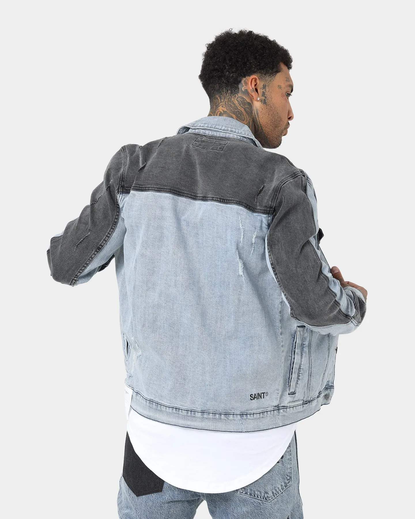 Saint Morta Patchwork Denim Jacket Light Blue/Black