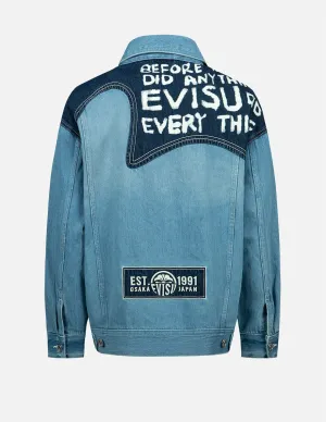 Seagull Embroidery and Slogan-print Blocking Denim Jacket