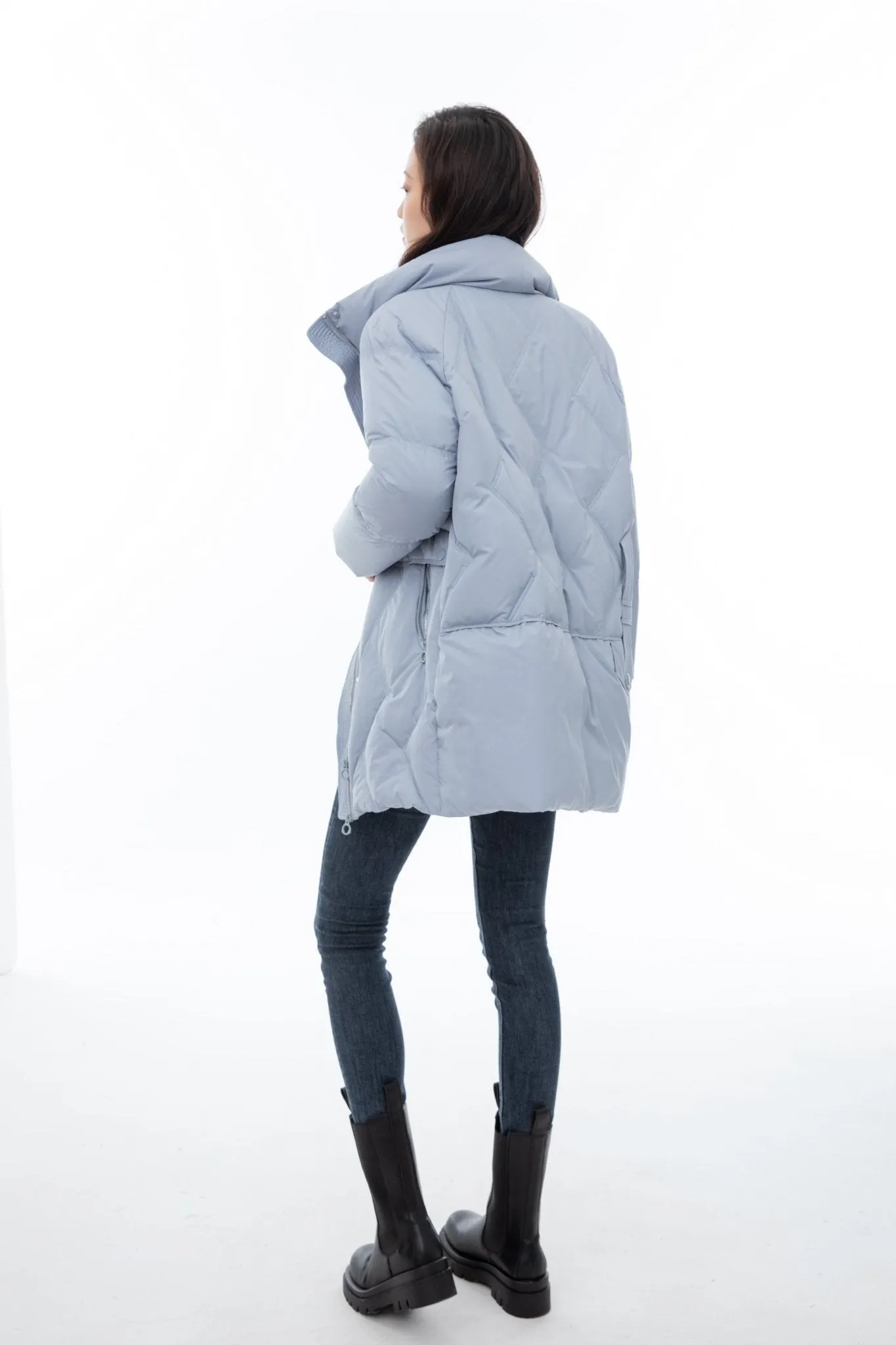 Shadow Blue Puffer Trench Goose Down Jacket