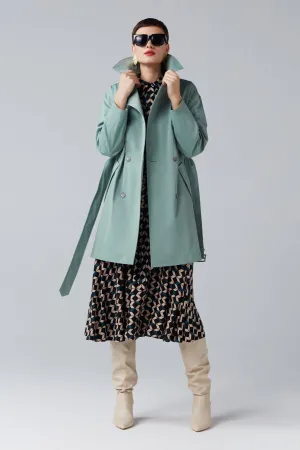 SHORT COTTON BLEND TRENCH COAT IN MINT