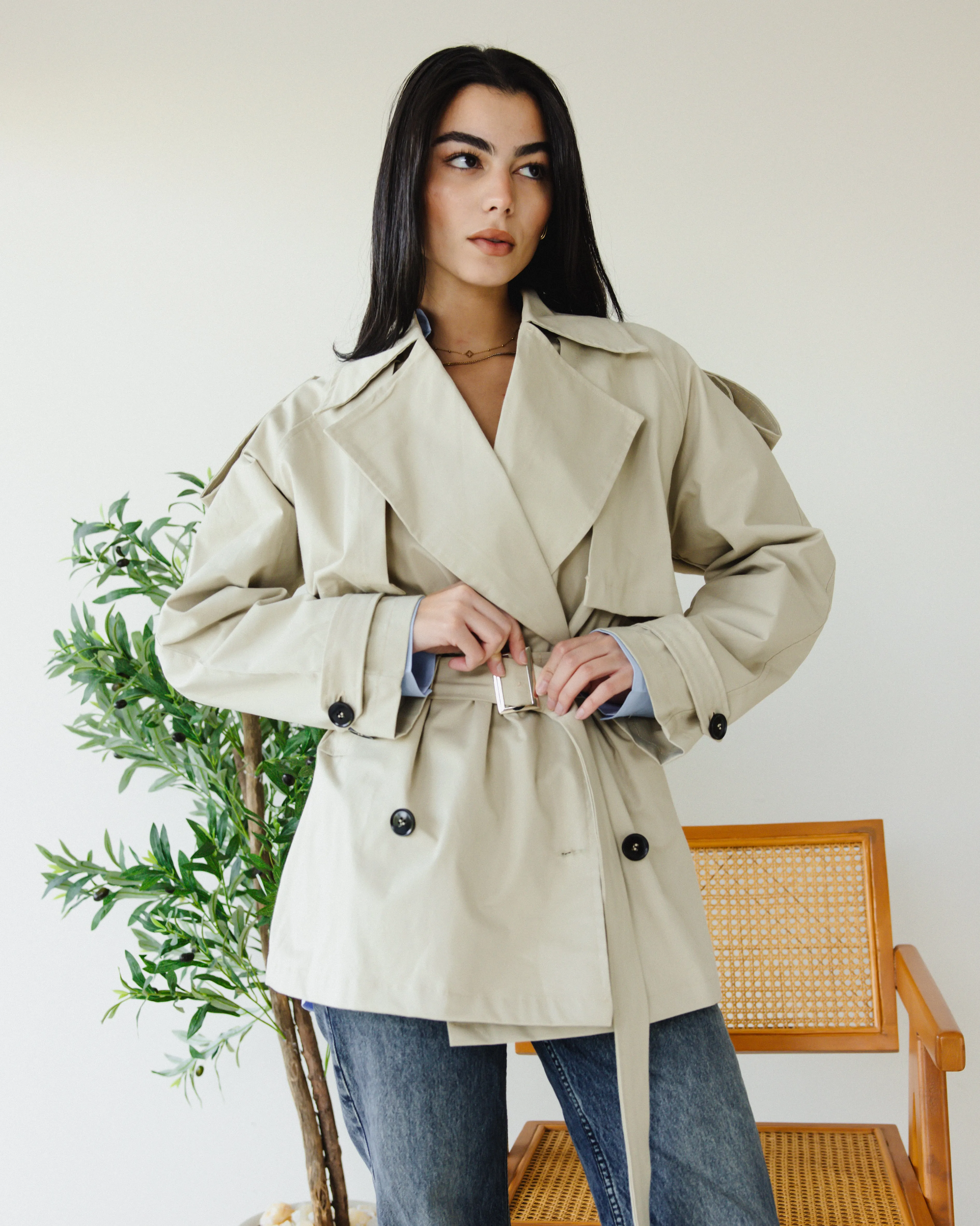 SHORT TRENCH COAT BEIGE