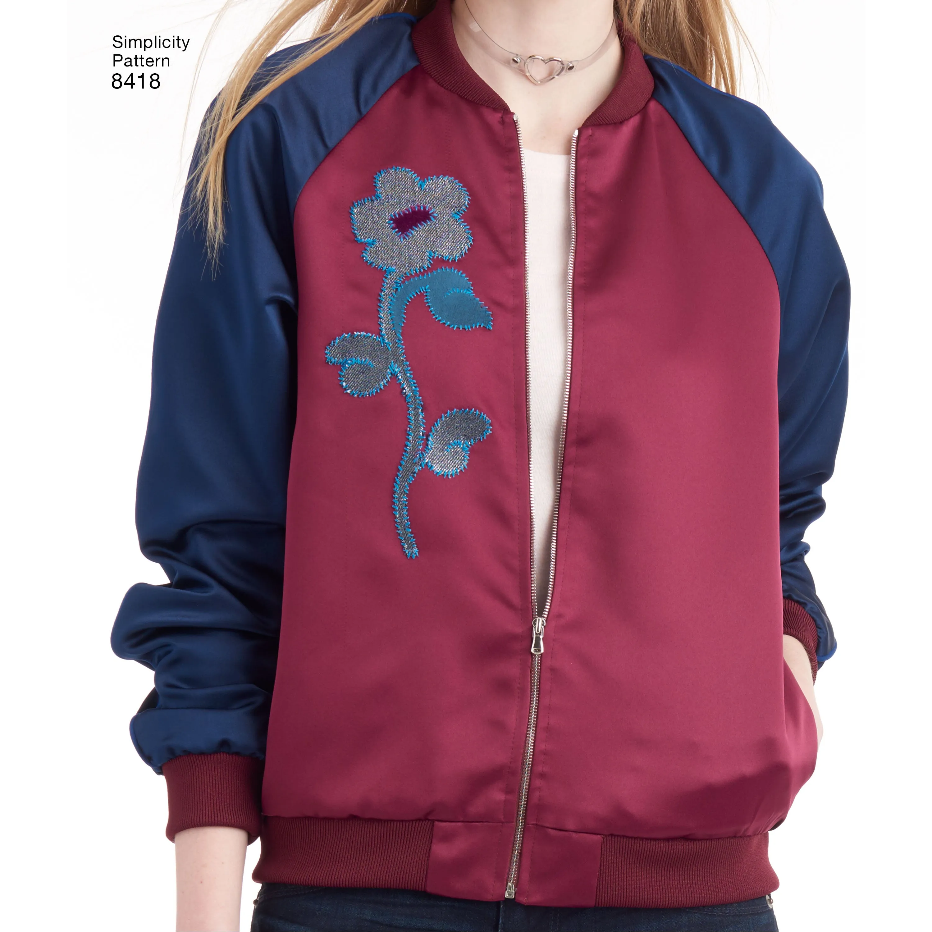 Simplicity Pattern 8418 Women's Lined Bomber Jacket with Fabric & Trim Variations