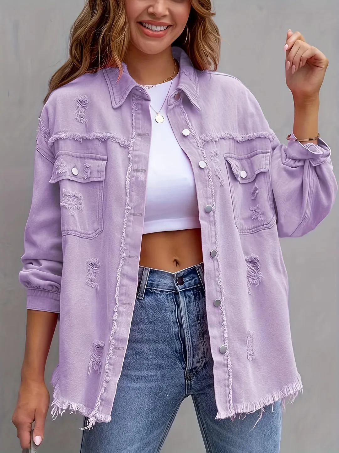 Skye - Ripped oversized denim jacket