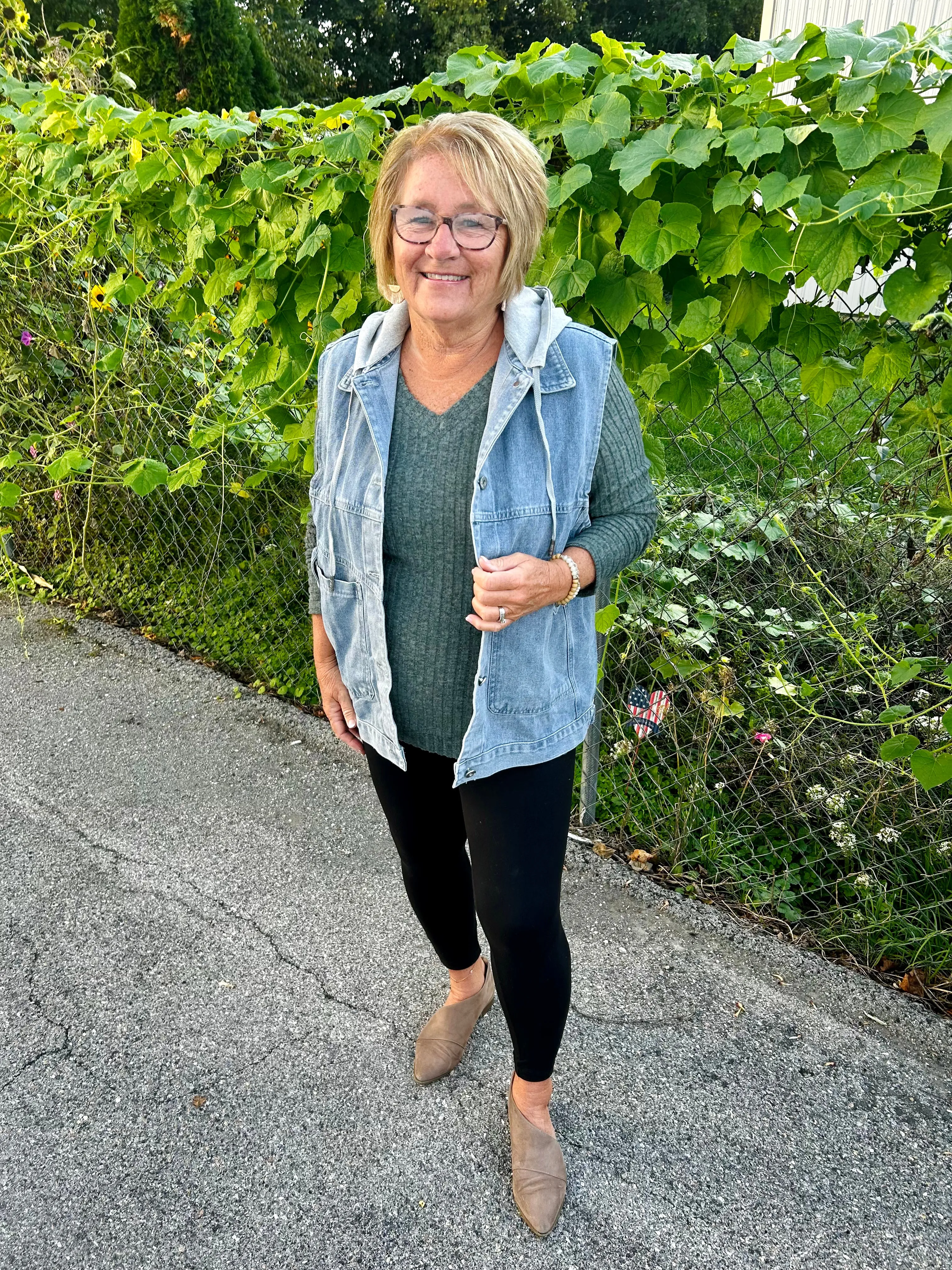 Sleeveless Hooded Denim Jacket with Pockets