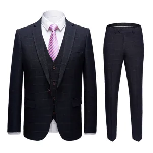 Slim Fit 3-Piece Suit Plaid Grey Suit