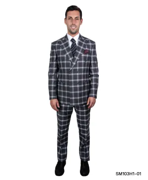 Stacy Adams Hybrid Fit Double-Breast Suit, Neutral Plaid