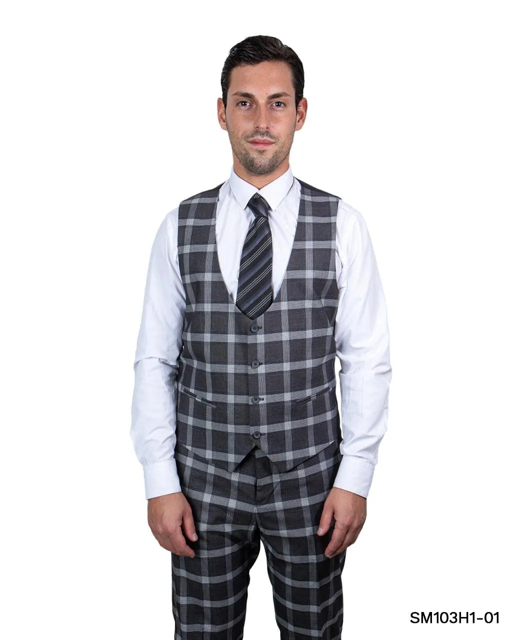 Stacy Adams Hybrid Fit Double-Breast Suit, Neutral Plaid