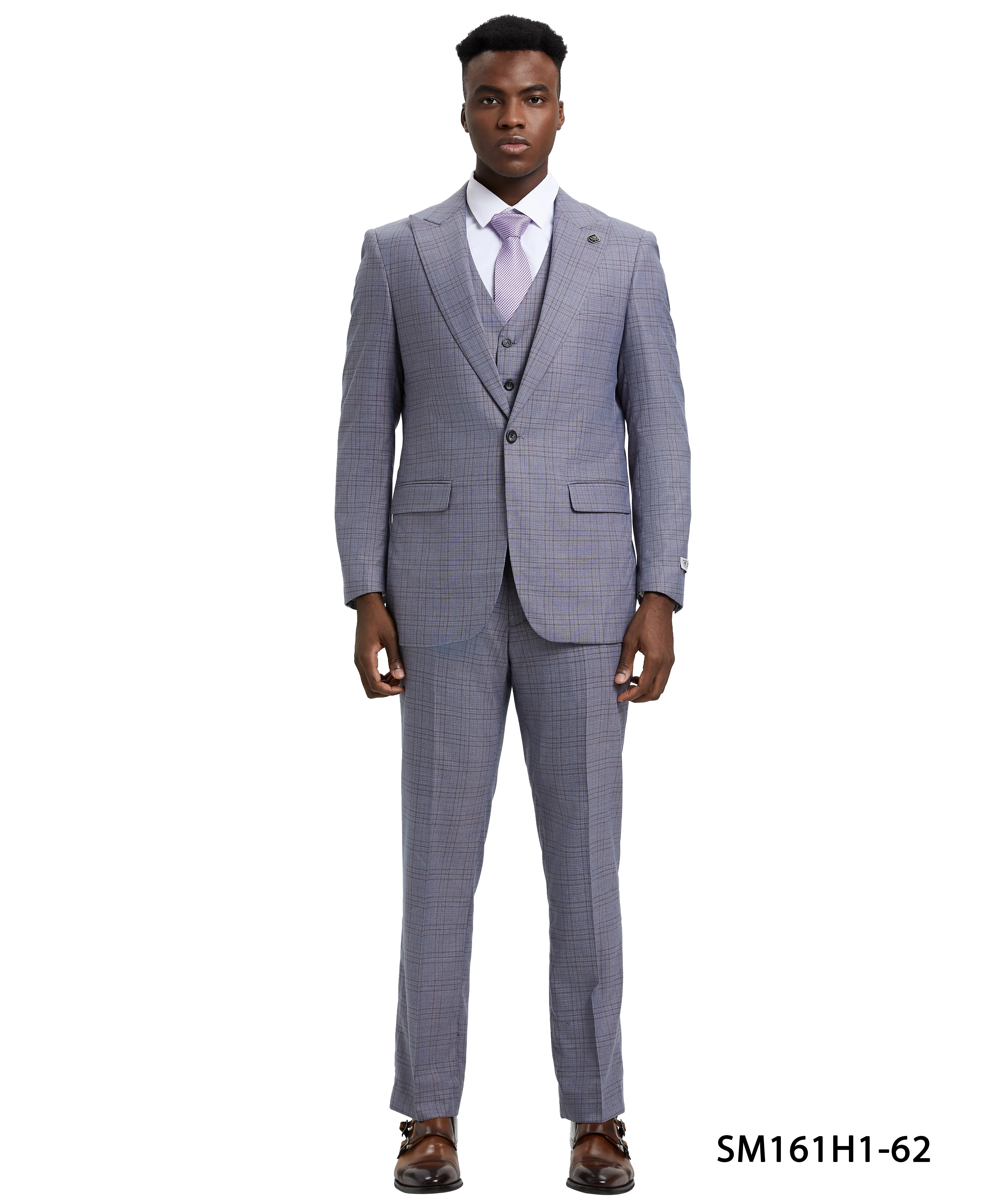 Stacy Adams Hybrid-Fit Vested Suit, Plaid Lilac