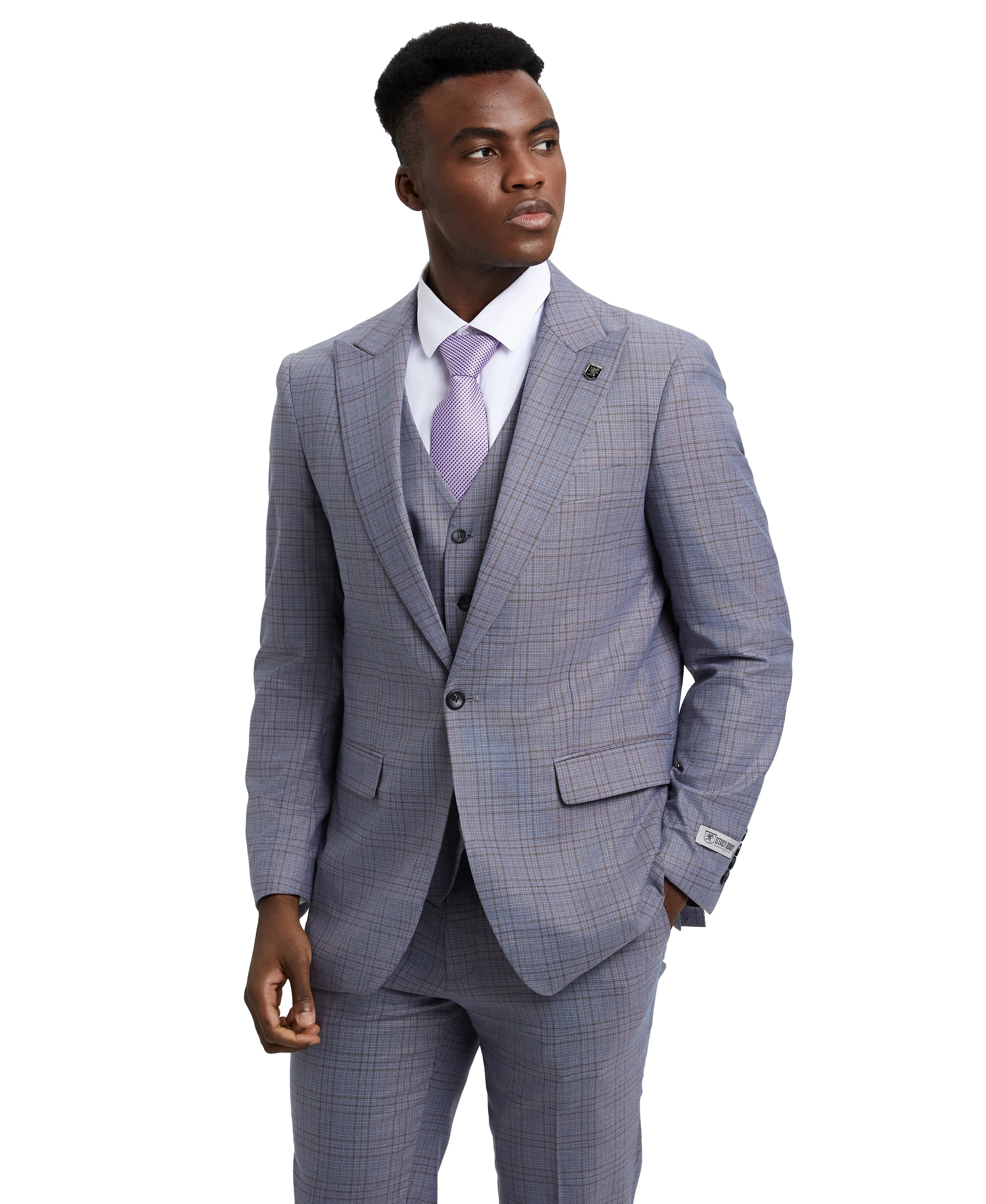 Stacy Adams Hybrid-Fit Vested Suit, Plaid Lilac