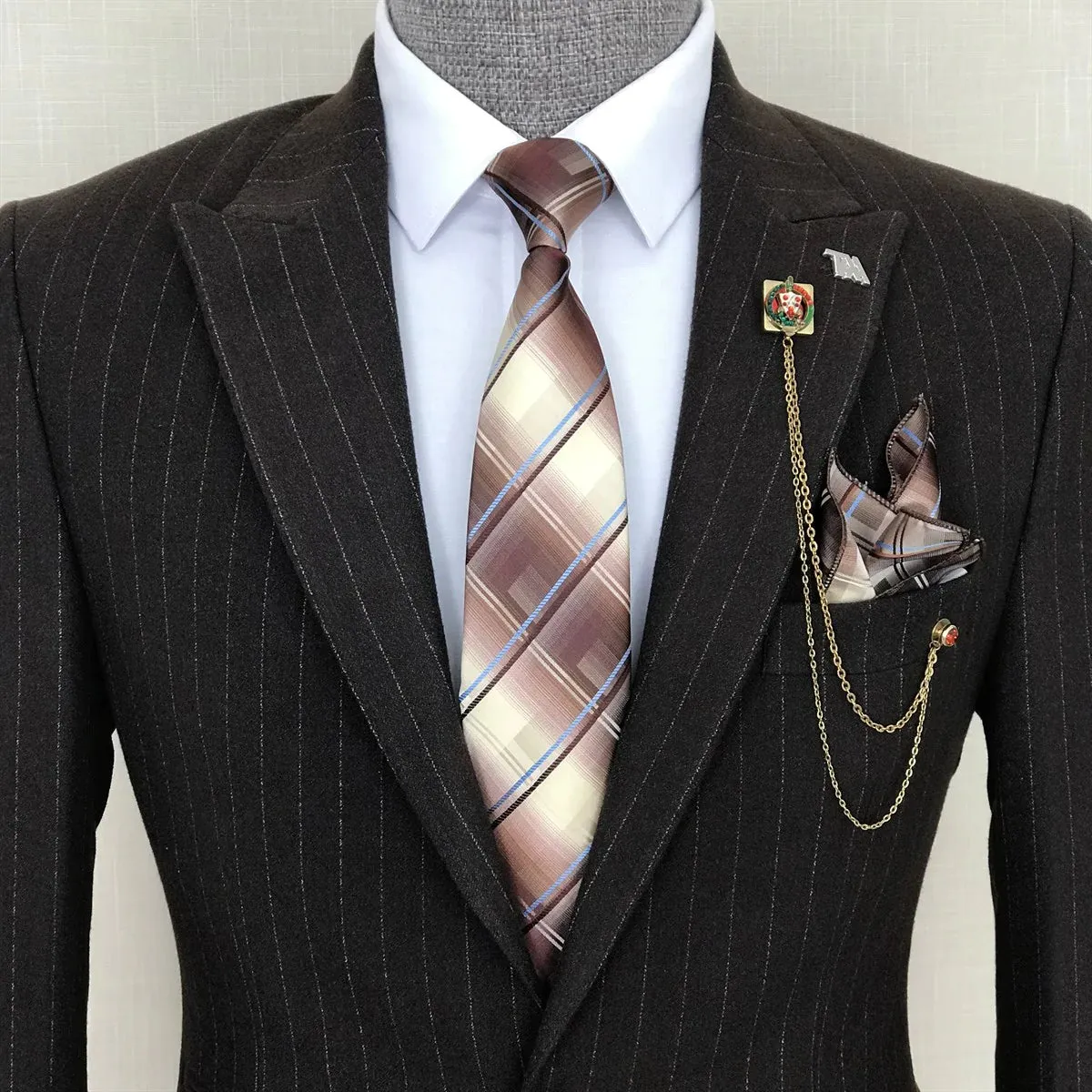 Striped Brown Single Breasted 2 Piece Suit by Italian Vega®