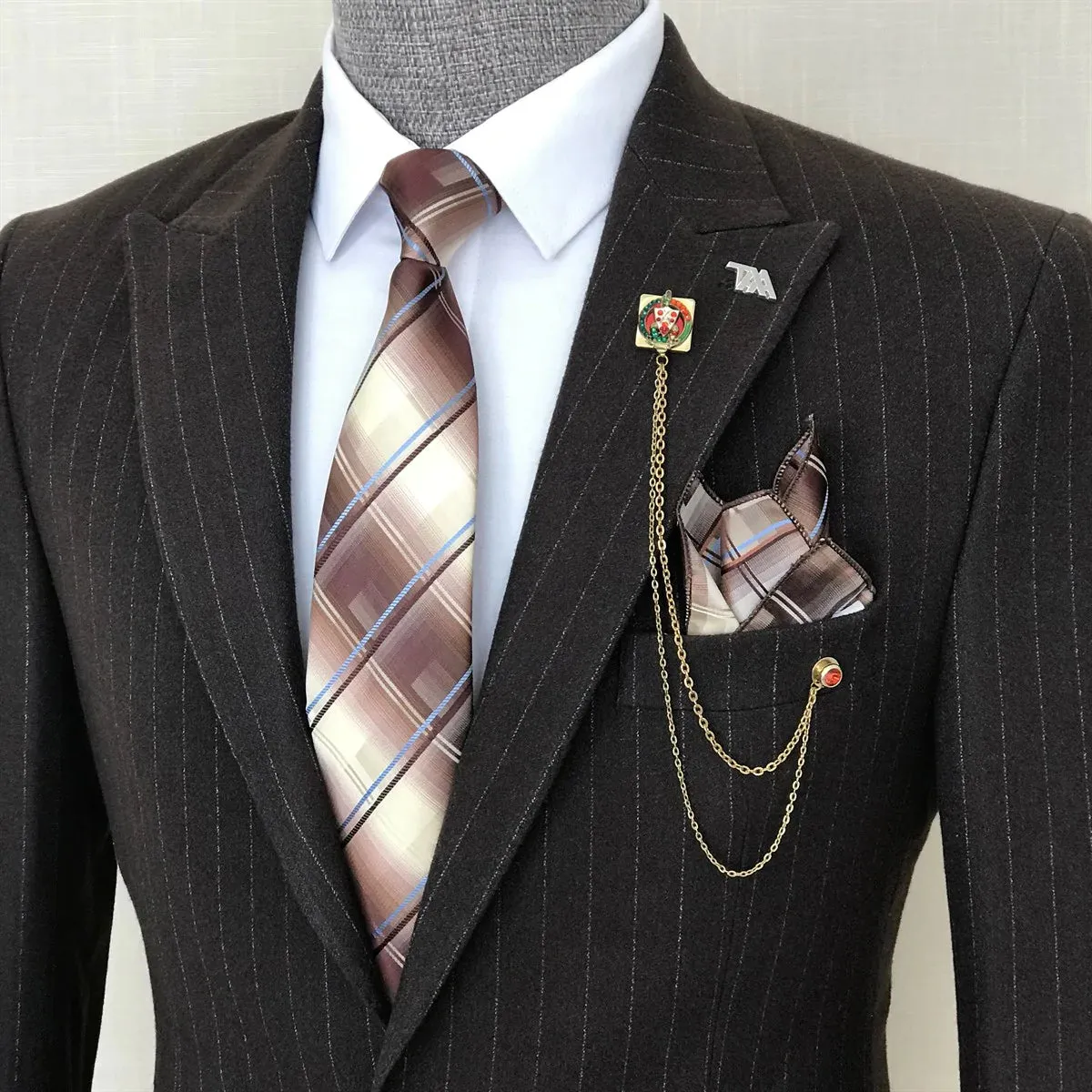 Striped Brown Single Breasted 2 Piece Suit by Italian Vega®