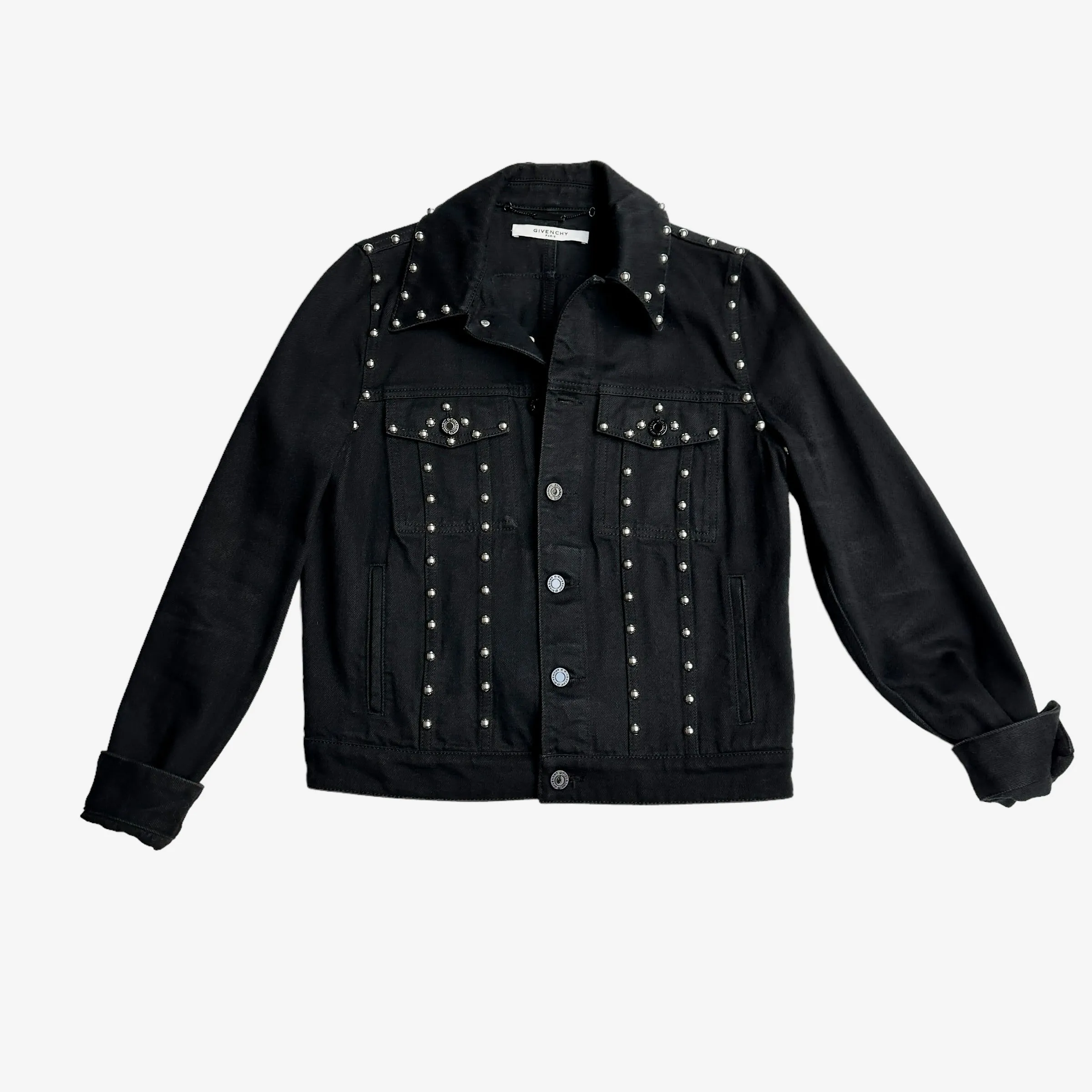 Studded Black Denim Jacket - S