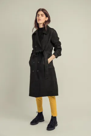 SUEDE TRENCH COAT-BLACK