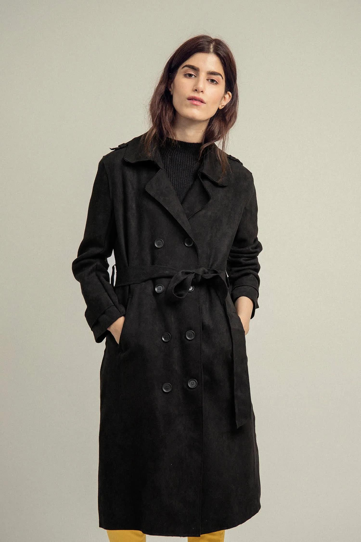 SUEDE TRENCH COAT-BLACK