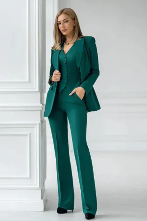 Teal Green Regular Fit 3 Piece Suit for Women, Classic Single Breasted Suit for Events and Party