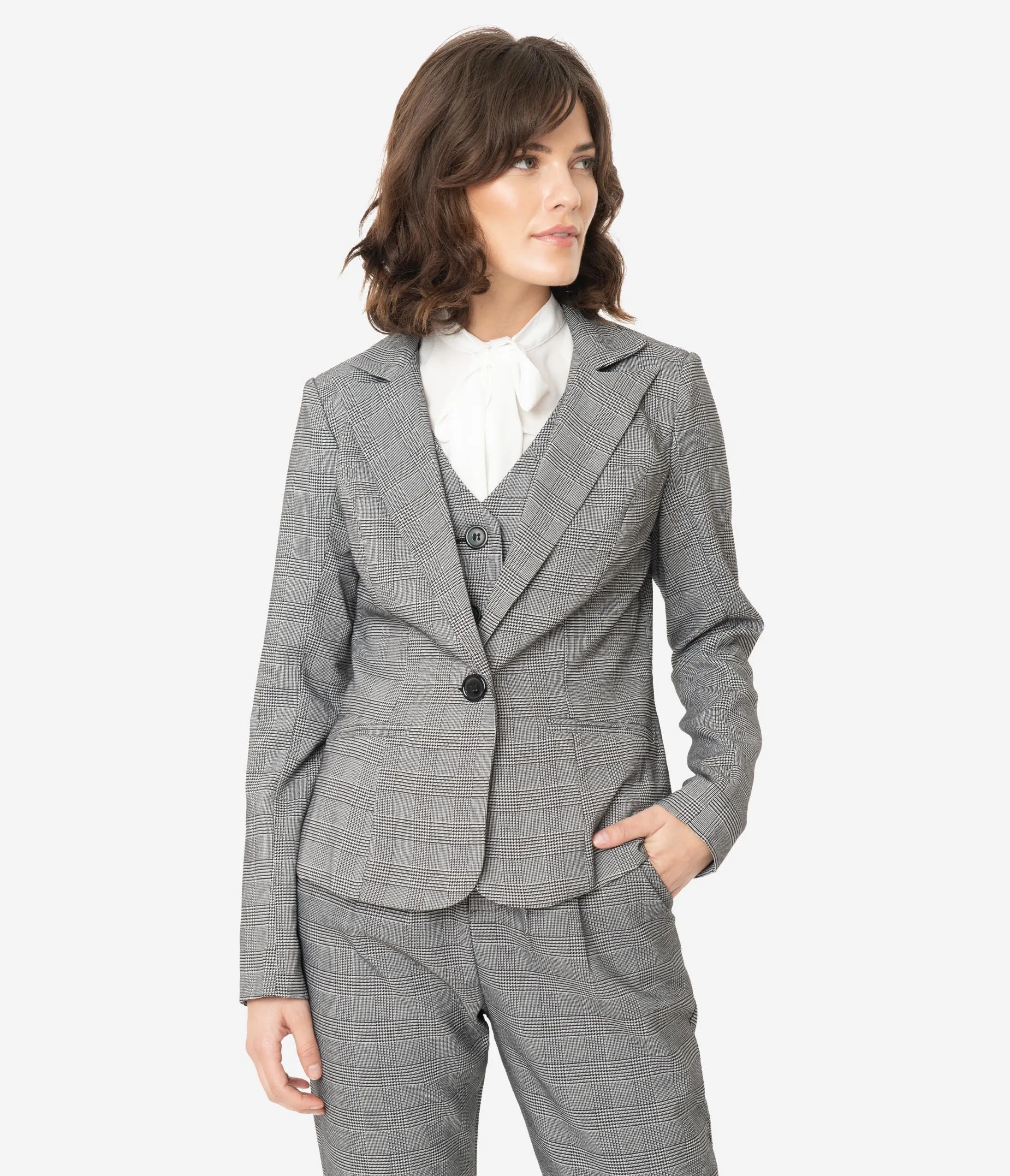 Unique Vintage Grey Glen Check Jagger Suit Jacket