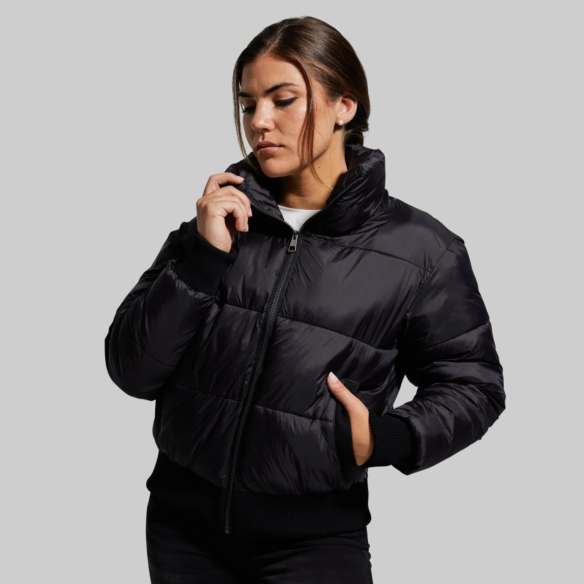 Warm Rush Cropped Puffer Jacket (Black)