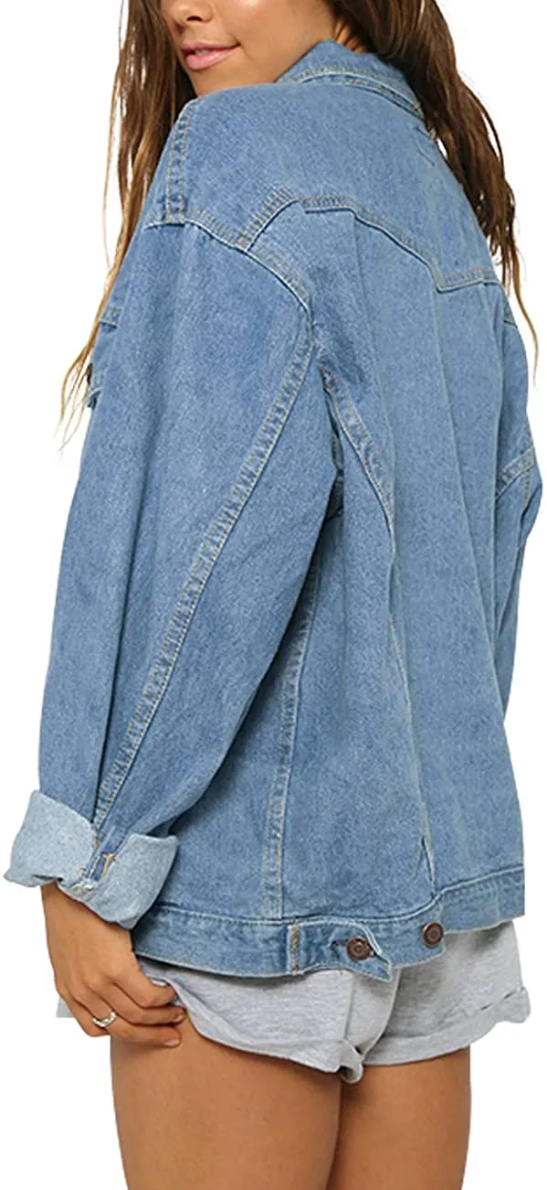 Washed Light Blue Buttoned Up Oversized Denim Jacket