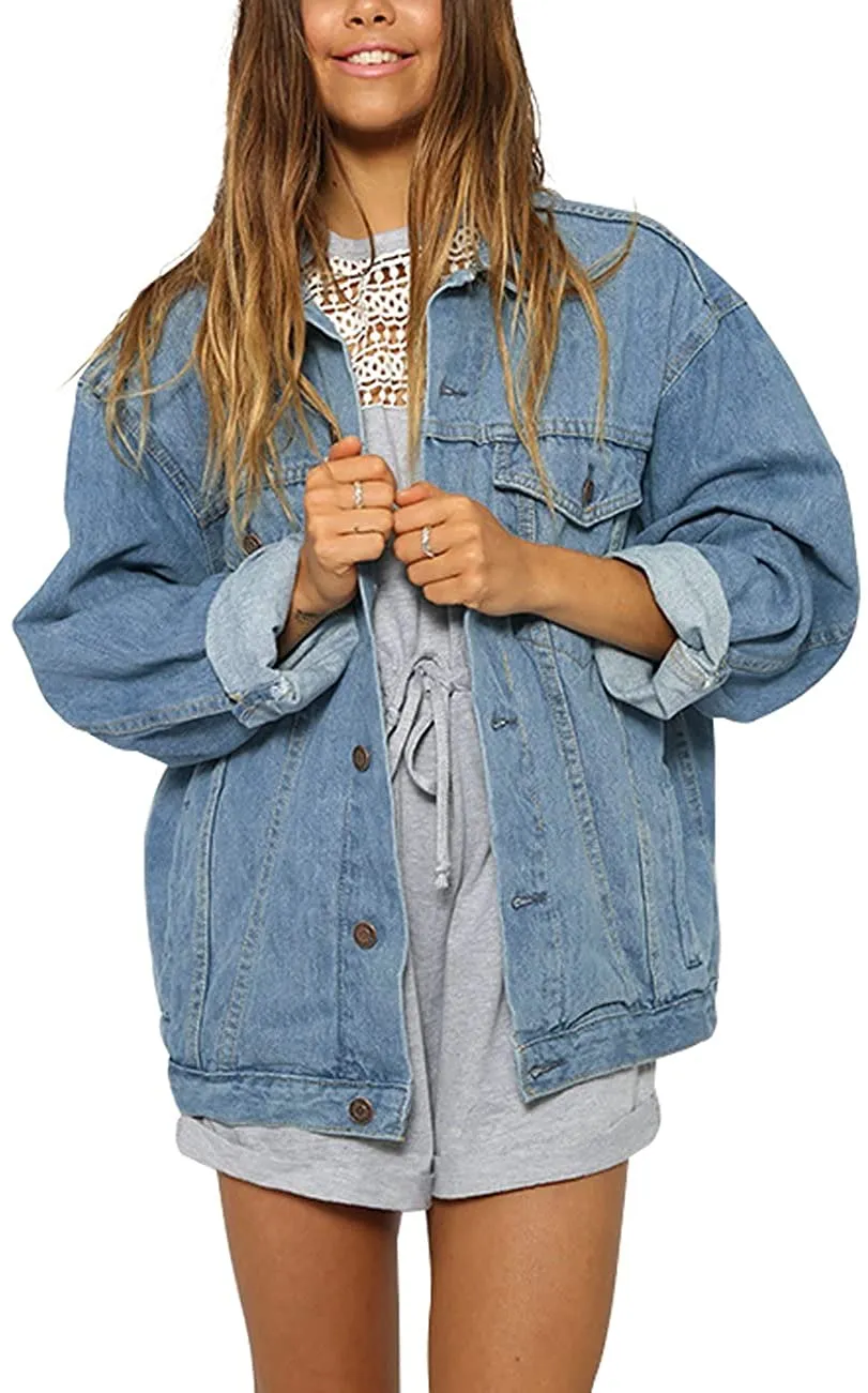 Washed Light Blue Buttoned Up Oversized Denim Jacket