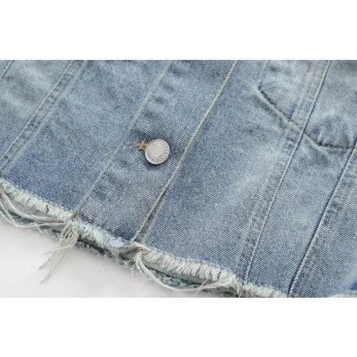 Wenkouban-Winter outfits Christmas O-Neck Washed Short Denim Jacket