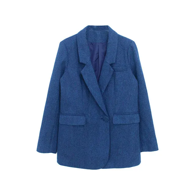 Wjczt New Woolen Coat Women Elegant Thick Blue Suit Blazer Jacket 2022 Autumn Winter Office Lady Outwear Female Fashion