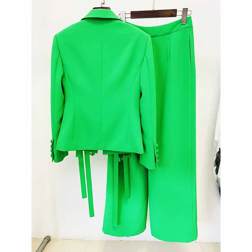 Women V-Neck Pantsuit Wide-Legs Trousers Suit Lace-Up Two Pieces Set Event Suit