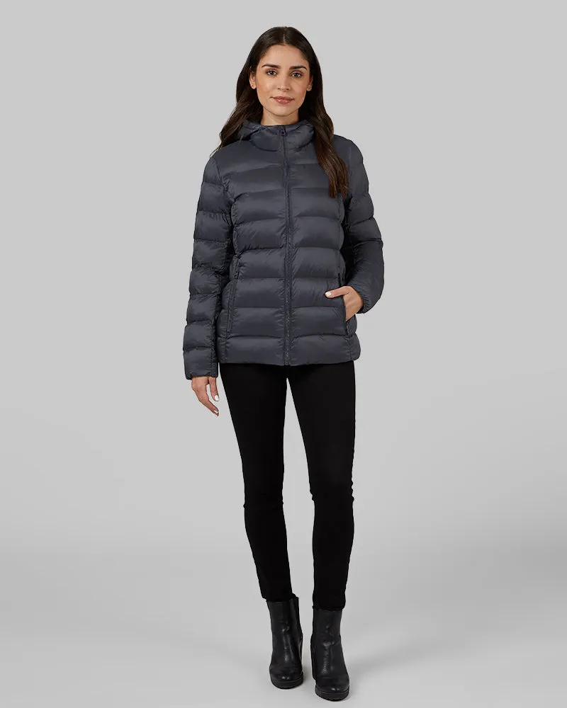 WOMEN'S LIGHTWEIGHT POLY-FILL PACKABLE HOODED JACKET