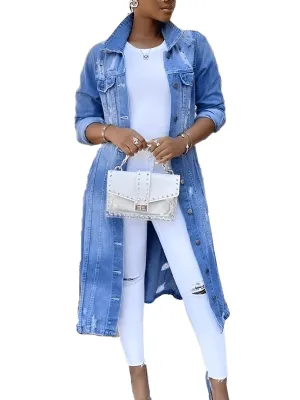 Women's Long Ripped Denim Jacket