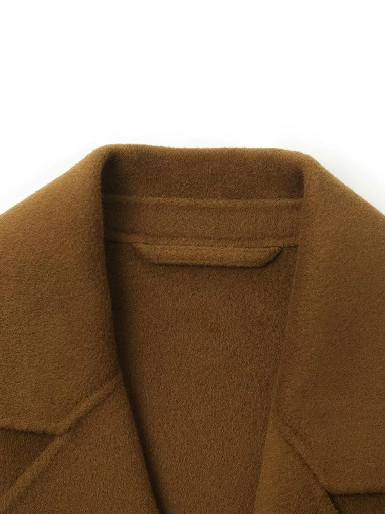 Wool And Cashmere Double-Faced Notched Lapel Short Women Coat