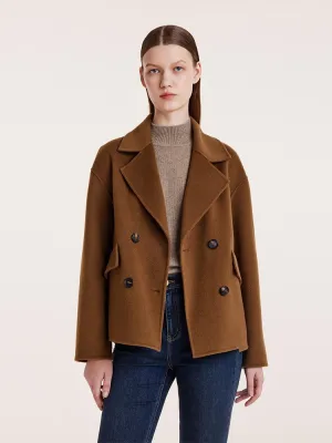 Wool And Cashmere Double-Faced Notched Lapel Short Women Coat