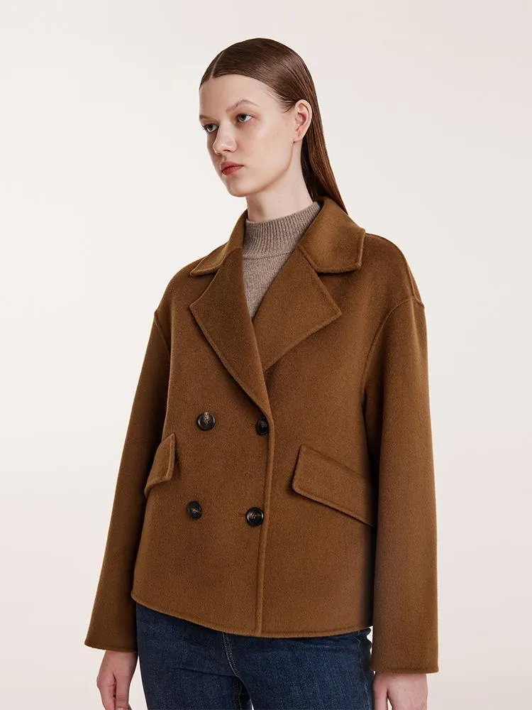 Wool And Cashmere Double-Faced Notched Lapel Short Women Coat