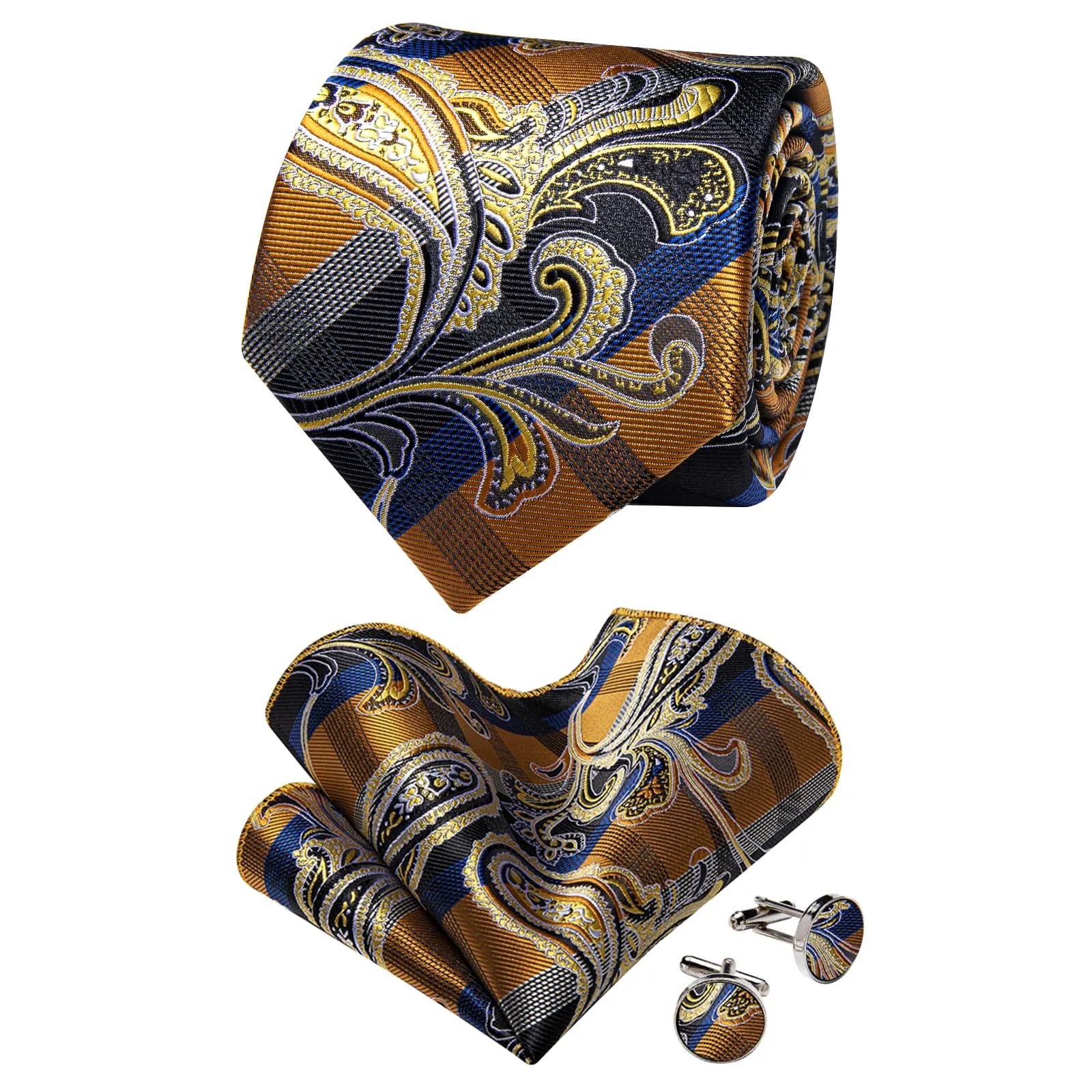 YourTies Yellow Tie Blue Pattern Wedding Novelty Necktie Set for Men