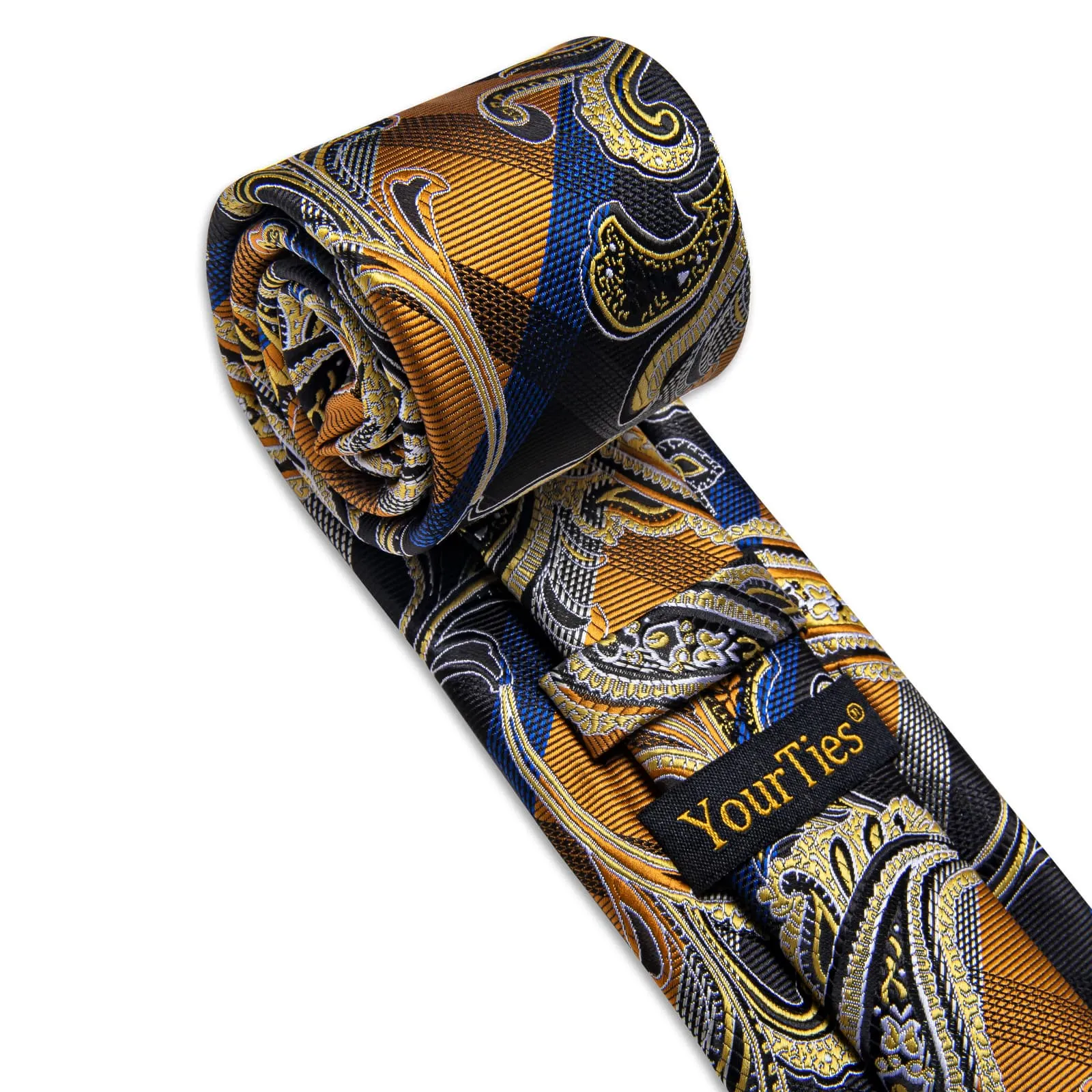 YourTies Yellow Tie Blue Pattern Wedding Novelty Necktie Set for Men